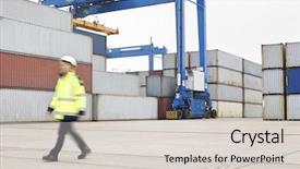  Presentation with shipping - Theme consisting of industrial engineer ship - full-length of female worker walking background and a  colored foreground