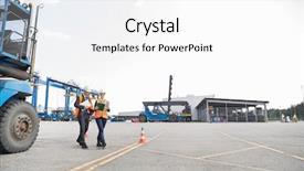  Presentation with ship shipping - Audience pleasing presentation design consisting of industrial engineer ship - full-length of workers walking backdrop and a white colored foreground