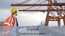  Presentation with safety - Presentation consisting of industrial engineer ship - man wearing a safety coat background and a light gray colored foreground