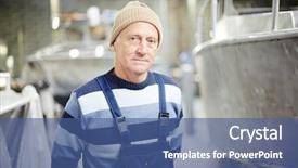  Presentation with mechanical engineering engineer tools - Presentation theme consisting of new motor-boat or ship background and a ocean colored foreground