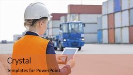  Presentation with ship shipping - Cool new PPT layouts with rear view of female engineer backdrop and a red colored foreground