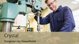  Presentation with mechanical engineering - PPT theme consisting of engineering student using large drill background and a coral colored foreground