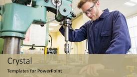  Presentation with mechanical engineering - Presentation theme consisting of engineering student using large drill background and a coral colored foreground