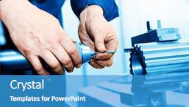  Presentation with workshop tools - Presentation design featuring engineering tools - man working on drilling background and a teal colored foreground