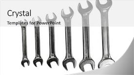  Presentation with engineering - Theme having engineering tools - silver spanners isolated with clipping background and a light gray colored foreground