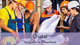  Presentation with business training - Beautiful slide set featuring engineering training - business group people in builder backdrop and a light blue colored foreground