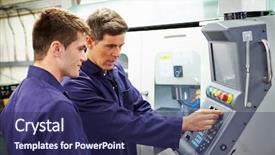  Presentation with milling machine - Colorful slide set enhanced with engineering training - engineer and apprentice using automated backdrop and a navy blue colored foreground