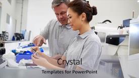  Presentation with components - Presentation design having engineering training - engineer and female apprentice measuring background and a light gray colored foreground