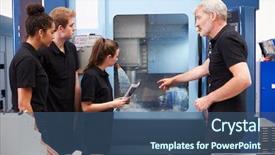  Presentation with cnc - PPT theme enhanced with engineering training - three apprentices working with engineer background and a ocean colored foreground