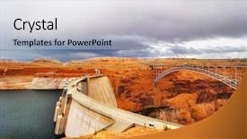  Presentation with bridge engineering - Beautiful presentation featuring engineering water generator - bridge and a dam backdrop and a light gray colored foreground