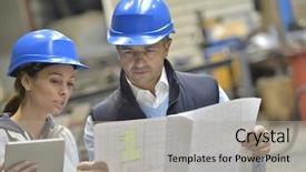  Presentation with mechanical engineering techanical catia - Presentation theme with engineering workshop - engineers in mechanical factory reading background and a light gray colored foreground