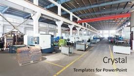  Presentation with workplace - PPT theme having engineering workshop - interior of modern workplace background and a mint green colored foreground