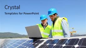  Presentation with solar panel - Amazing slides having engineers checking solar panel setup backdrop and a light blue colored foreground