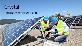  Presentation with solar panels - Amazing theme having engineers checking solar panels running backdrop and a light blue colored foreground