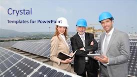  Presentation with electrical engineer solar - Theme consisting of engineers checking solar panels setup background and a sky blue colored foreground