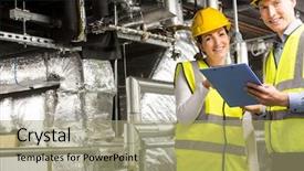  Presentation with pipes - Cool new presentation design with engineers checking the temperature pipes backdrop and a mint green colored foreground