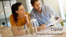  Presentation with wind turbines - Amazing PPT layouts having engineers discussing turbines for wind backdrop and a coral colored foreground