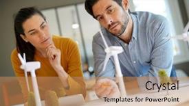  Presentation with wind turbines - Theme enhanced with engineers discussing turbines for wind background and a coral colored foreground