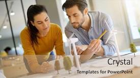  Presentation with wind turbines - Beautiful theme featuring engineers discussing turbines for wind backdrop and a coral colored foreground