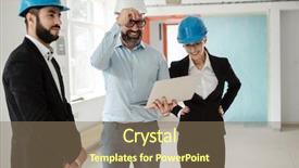  Presentation with mechanical engineers mechanical engineering science - Slide set with engineers in hardhats have conversation background and a  colored foreground