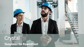  Presentation with mechanical engineers mechanical engineering science - Audience pleasing presentation design consisting of engineers in hardhats have conversation backdrop and a gray colored foreground