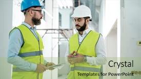  Presentation with mechanical engineers mechanical engineering science - Cool new PPT theme with engineers in hardhats having conversation backdrop and a  colored foreground