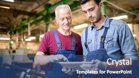  Presentation with buildings engineering construction engineers - Slide deck enhanced with engineers in overalls using digit background and a ocean colored foreground