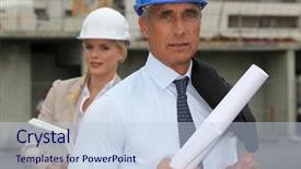  Presentation with construction site construction - Beautiful PPT layouts featuring engineering survey - engineers on a construction site backdrop and a sky blue colored foreground