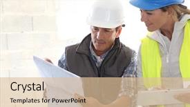  Presentation with building plans - Amazing presentation theme having engineers on building site checking plans backdrop and a lemonade colored foreground