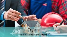  Presentation with planning - Slides having engineers planning a new project background and a seafoam green colored foreground