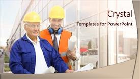  Presentation with building team - Amazing slide deck having engineers with project drawings near backdrop and a  colored foreground