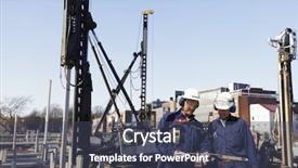  Presentation with construction cranes - Slide deck enhanced with construction site excavators and crane background and a ocean colored foreground