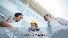  Presentation with team group - Slide deck having engineers working as a team background and a light blue colored foreground