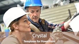  Presentation with metallurgy - Theme enhanced with engineers working in metallurgy warehouse background and a  colored foreground