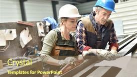  Presentation with metallurgy - Slide deck consisting of engineers working in metallurgy warehouse background and a  colored foreground