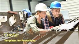  Presentation with metallurgy - Colorful presentation enhanced with engineers working in metallurgy warehouse backdrop and a  colored foreground