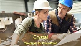  Presentation with metallurgy - Presentation theme with engineers working in metallurgy warehouse background and a  colored foreground