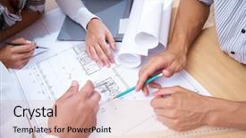  Presentation with team meeting - Beautiful slides featuring engineers working on construction project backdrop and a coral colored foreground