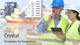  Presentation with zone - Audience pleasing PPT layouts consisting of engineers working on harbor zone backdrop and a lemonade colored foreground