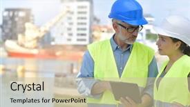  Presentation with zone - Beautiful PPT layouts featuring engineers working on harbor zone backdrop and a  colored foreground