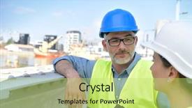  Presentation with zone - Slide deck featuring engineers working on harbor zone background and a yellow colored foreground