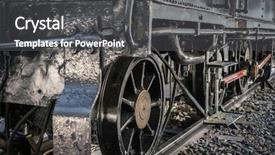  Presentation with train - Cool new slide set with transport industrial revolution - close up of old train backdrop and a dark gray colored foreground