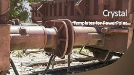  Presentation with machinery - Colorful PPT theme enhanced with close up view piston - old freight train metal machinery backdrop and a tawny brown colored foreground