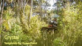  Presentation with steam engine train - Presentation theme consisting of classic industrial age - old styled steam engine riding background and a mint green colored foreground