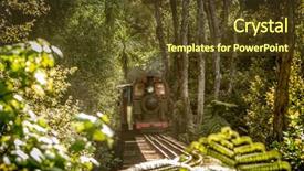  Presentation with steam - PPT theme featuring classic industrial age - old styled steam engine riding background and a tawny brown colored foreground