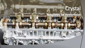  Presentation with car engine - Slide set having camshaft - closeup of gasoline car engine background and a violet colored foreground