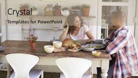  Presentation with ready to eat meal delivery - Cool new PPT layouts with couple at home eating outdoor backdrop and a coral colored foreground