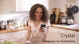  Presentation with breakfast - PPT layouts enhanced with eating breakfast whilst using mobile background and a coral colored foreground