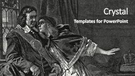  Presentation with engraving - Slides with england revolution - oliver cromwell and his daughter background and a dark gray colored foreground