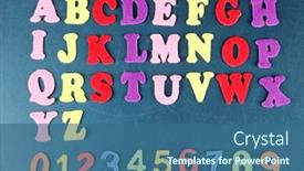  Presentation with school desk - Slide set having english alphabet and numbers on school desk background background and a ocean colored foreground